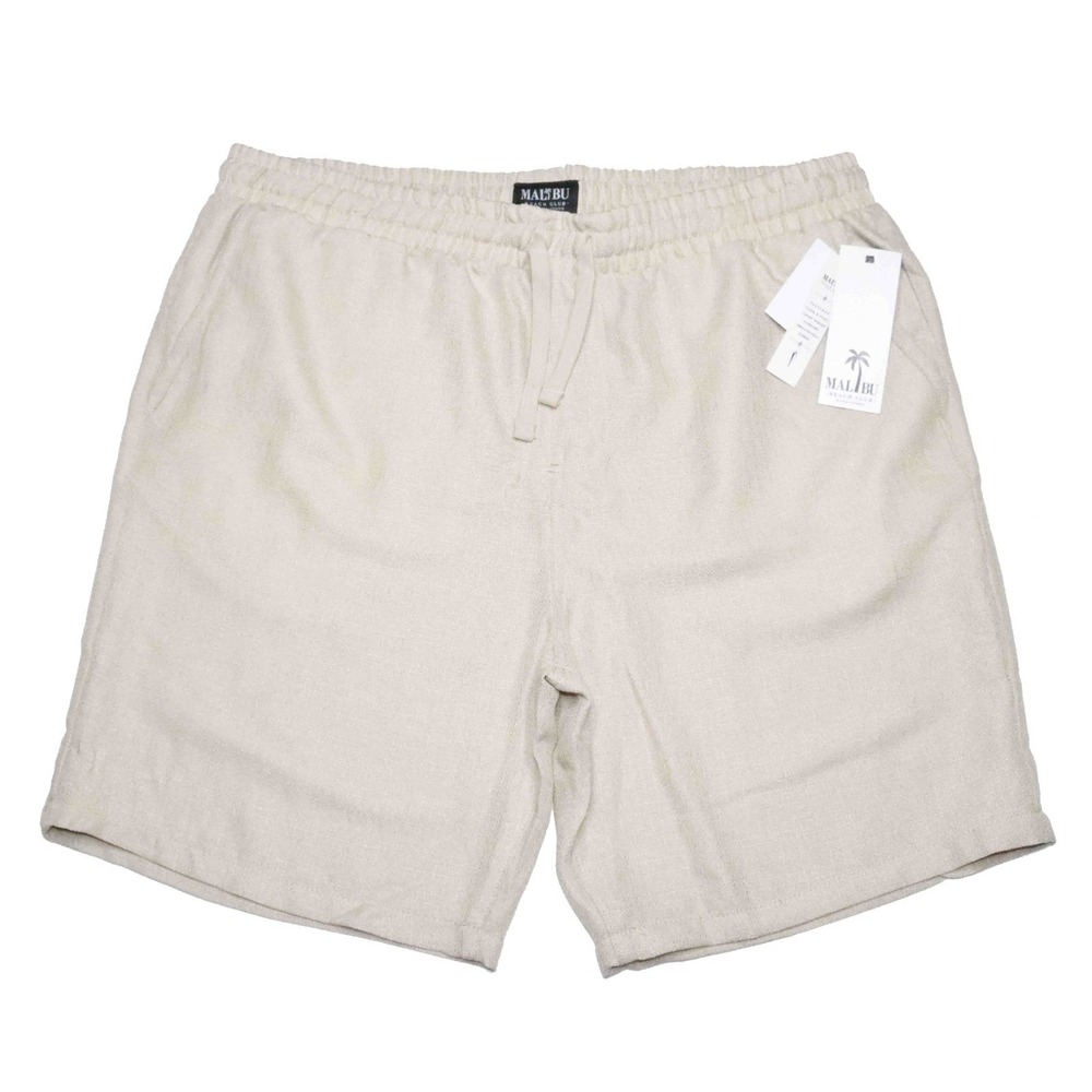 NWT Malibu Beach Club Beige Linen Textured Pull-On Drawstring‎ Shorts Mens Sz 2X